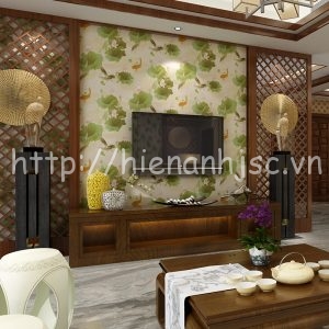 3d142-1-giay dan tuong 3d hoa tiet la sen va ca Trung quoc PVC