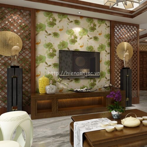 3d142-1-giay dan tuong 3d hoa tiet la sen va ca Trung quoc PVC