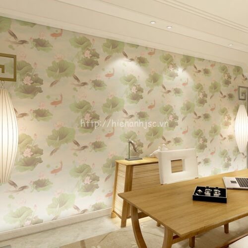 3d142-2-giay dan tuong 3d hoa tiet la sen va ca Trung quoc PVC