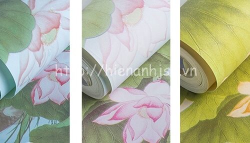 3d142-4-giay dan tuong 3d hoa tiet la sen va ca Trung quoc PVC