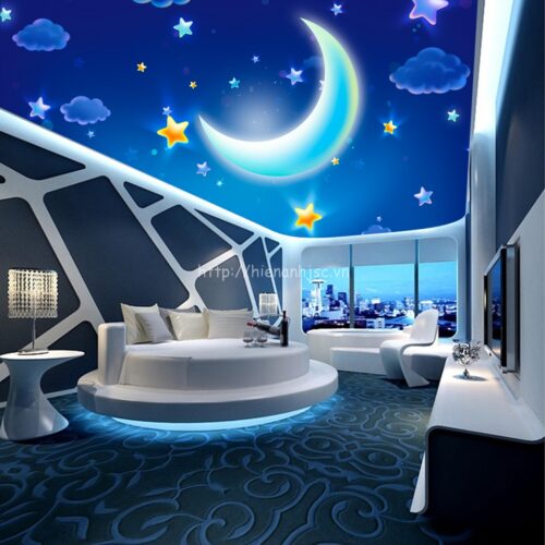 Giấy dán tường 5D - Tranh dán trần bối cảnh trăng sao hoạt hình 5D087 6 Giấy dán tường 3D tại Tây Hồ