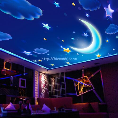 Giấy dán tường 5D - Tranh dán trần bối cảnh trăng sao hoạt hình 5D087 7 5D087-5-tranh dan tran phong cach trang sao hoat hinh