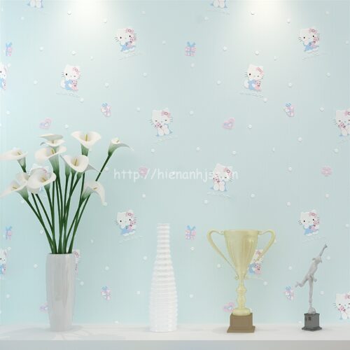 Giấy dán tường 3D - Họa tiết mèo Hello Kitty dập nổi cho bé 3D170 5 3D170-1-giay dan tuong 3d hoa tiet meo hello kitty cho be