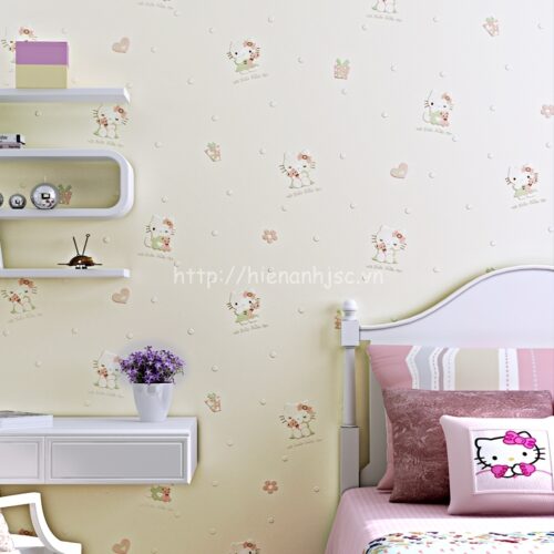 Giấy dán tường 3D - Họa tiết mèo Hello Kitty dập nổi cho bé 3D170 6 3D170-2-giay dan tuong 3d hoa tiet meo hello kitty cho be