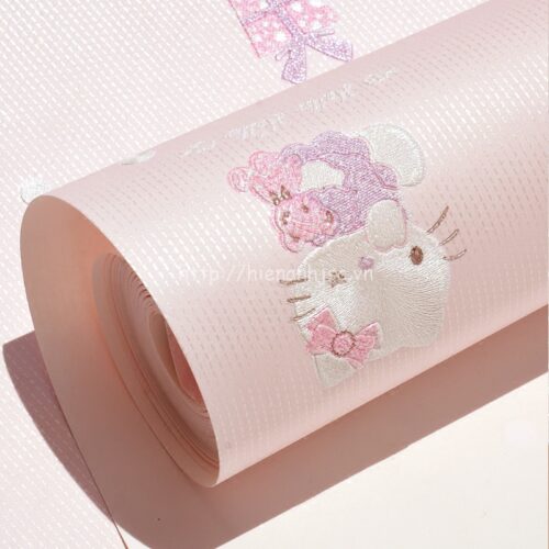 Giấy dán tường 3D - Họa tiết mèo Hello Kitty dập nổi cho bé 3D170 7 3D170-3-giay dan tuong 3d hoa tiet meo hello kitty cho be