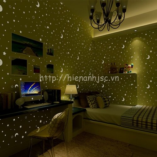 Giấy dán tường 3D - Họa tiết trăng sao dạ quang phát sáng 3D182 8 3D182-5-giay dan tuong 3d hoa tiet trang huynh quang phat sang dac biet