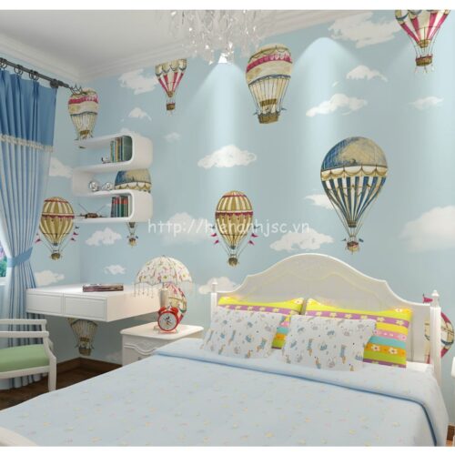 3D185-1-giay dan tuong hoa tiet khinh khi cau cho phong ngu cua be