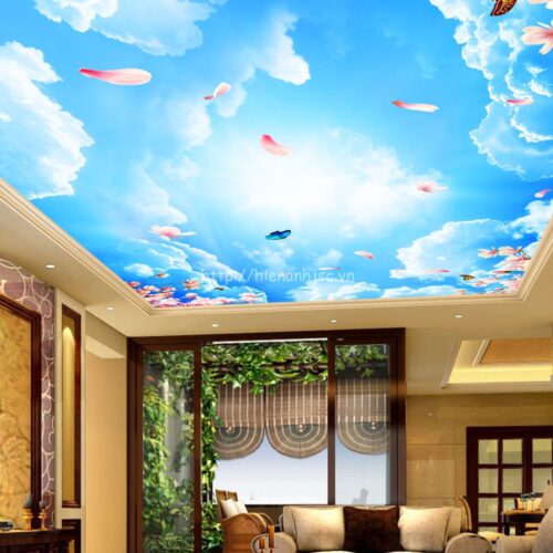 Tranh dán tường - Tranh dán trần bầu trời & hoa anh đào 5D093 3 5D093-4-tranh dan tran bau troi va hoa ddao