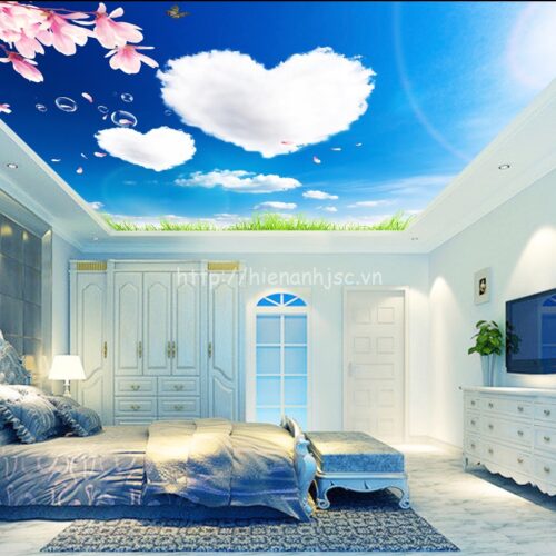 5D097-1-tranh dan tran boi canh hoa dao troi xanh, may trai tim