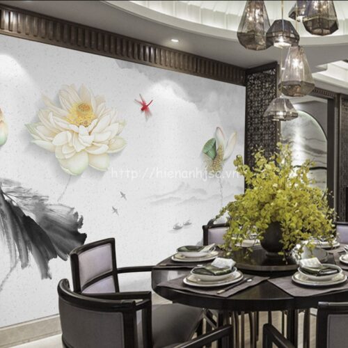 Tranh dán tường - Bối cảnh hoa sen mực tàu 5D099 4 5D099-2-tranh dan tuong chu de hoa sen nhe nhang