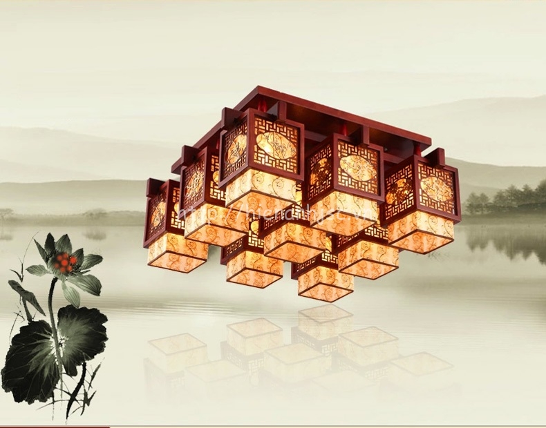 Đèn trần gỗ phong cách cổ điển sáng tạo hình hộp DTT029