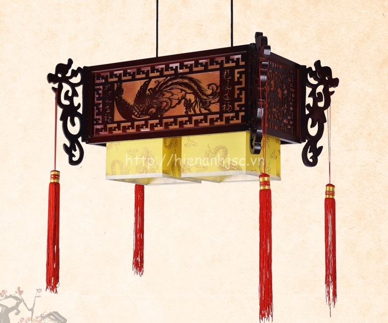 Đèn chùm gỗ nghệ thuật phong cách Trung Hoa DTT036 vuông 2 hộp