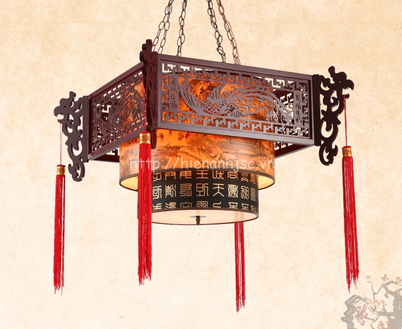Đèn chùm gỗ nghệ thuật phong cách Trung Hoa DTT036 tròn