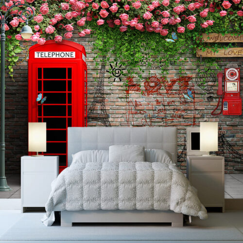 Tranh dán tường 5D - Tranh chủ đề tường hoa tình yêu 5D128 5 Tranh dán tường tường gạch và hoa - 5D128