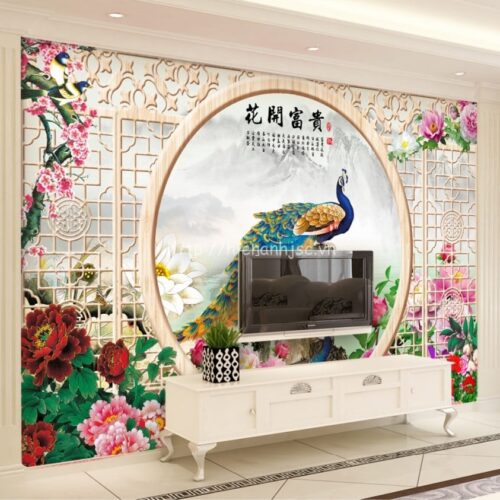 5D135-5-tranh dan tuong chu de cua so hoa mau don va chim cong