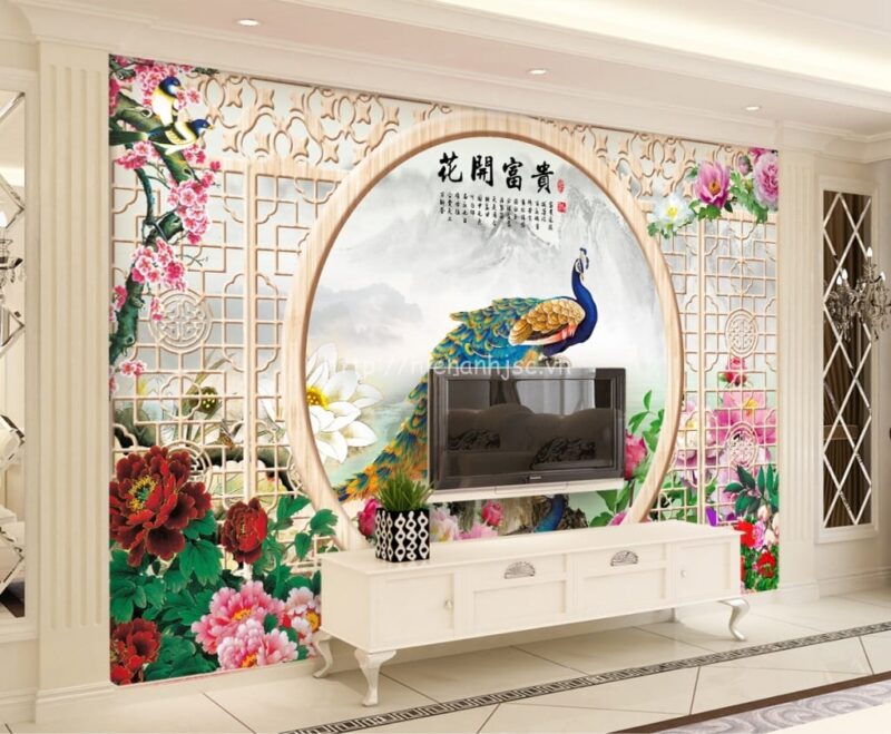 5D135-5-tranh dan tuong chu de cua so hoa mau don va chim cong