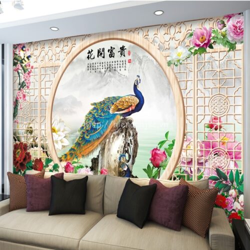 5D135-5-tranh dan tuong chu de cua so hoa mau don va chim cong