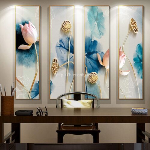 Tranh dán tường - Bối cảnh hoa sen giả ngọc cổ điển 5D138 7 Tranh dán tường phòng khách bối cảnh hoa sen giả ngọc - 5D138