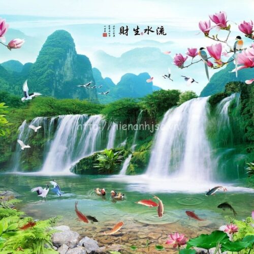 Tranh dán tường 5D - Tranh thác nước thần tiên 5D140 5 Tranh dán tường bố cảnh thác nước - 5D140