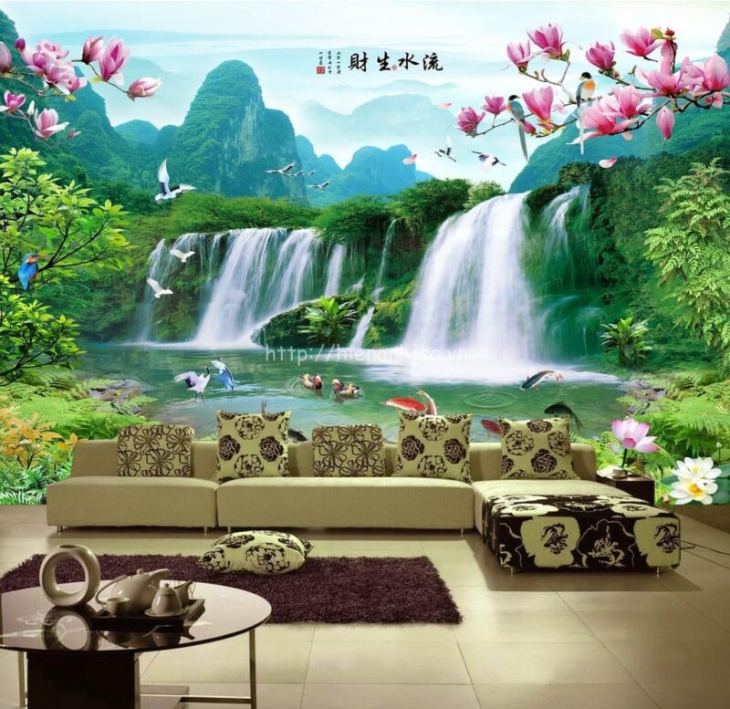 Tranh dán tường bố cảnh thác nước - 5D140