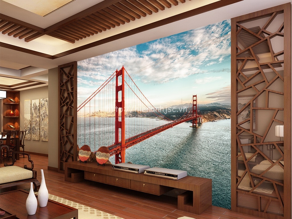 Bức tranh cầu Golden Gate được sử dụng cho phòng khách