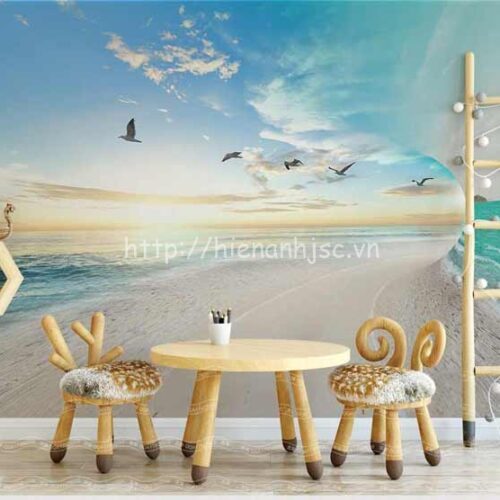 Tranh dán tường 5D - Bối cảnh bãi biển & chim hải âu 5D143 5 Tranh dán tường bãi biển chim hải âu - 5D143