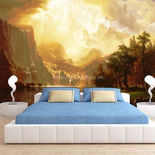 Tranh dán tường 5D - Bối cảnh rừng nguyên thủy phong cách sơn dầu 5D145 4 Tranh dán tường phong cách sơn dầu - 5D145