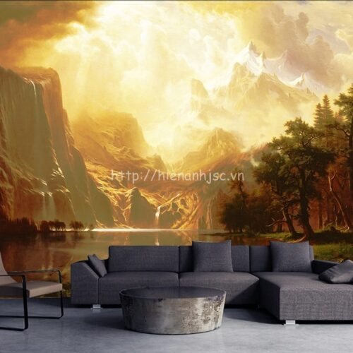 Tranh dán tường 5D - Bối cảnh rừng nguyên thủy phong cách sơn dầu 5D145 5 Tranh dán tường phong cách sơn dầu - 5D145