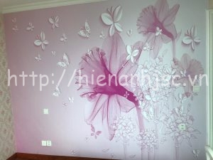 Thi công tranh dán tường tại nhà anh Phúc - Hà Nội
