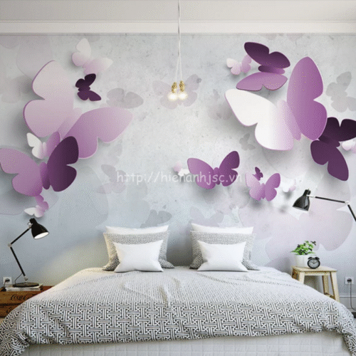5D166 - Tranh bướm tím tối giản