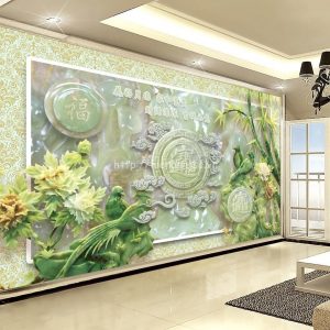 Tranh dán tường giả ngọc phong thủy phòng khách cao cấp