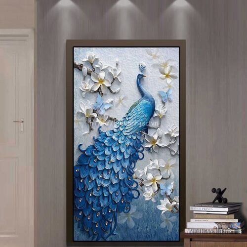 Tranh dán tường 5D - Tranh chim công xanh và hoa đào phong cách sơn dầu 5D173 5 5D173-tranh-dan-tuong-chim-cong-hoa-dao-son-dau