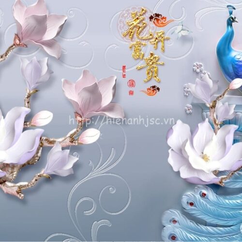 Tranh dán tường 5D - Tranh chim công ba chiều và hoa sứ 5D174 7 5D174-tranh-chim-cong-3-chieu-va-hoa-su