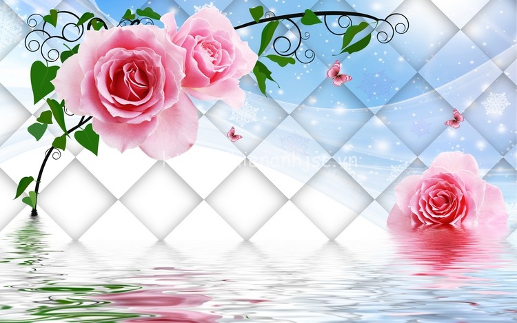 Tranh dán tường hoa hồng đẹp lãng mạn in 3D