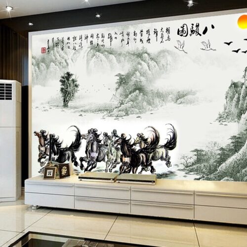 Tranh dán tường mã đáo phong thủy phòng khách