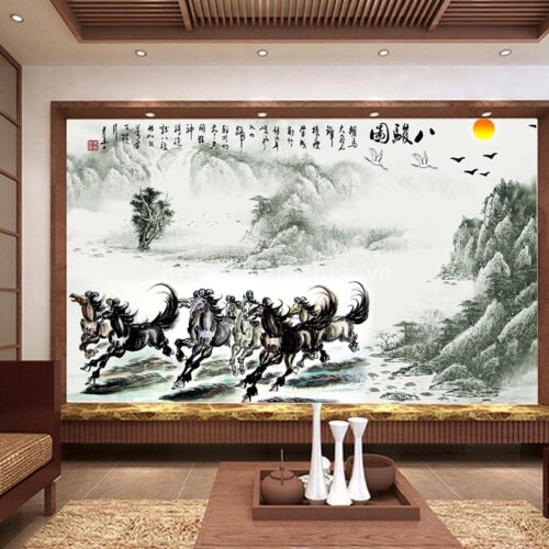 Tranh dán tường 5D - Tranh dán tường thủy mặc bát mã 5D177 5 5D178-tranh-mac-thuy-phong-canh-may-gio-don-gian