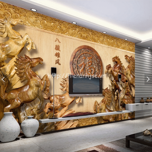 Tranh dán tường 5D - Tranh dán tường ngựa phong cách giả gỗ 5D192 5 5D192-1-tranh ngua ba chieu go - Copy