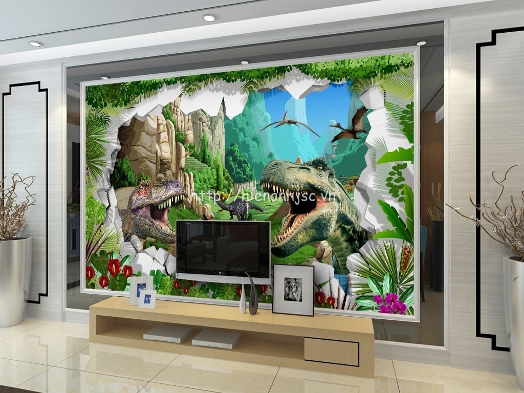 Tranh dán tường 5D - Tranh khủng long 3D cho bé 5D197