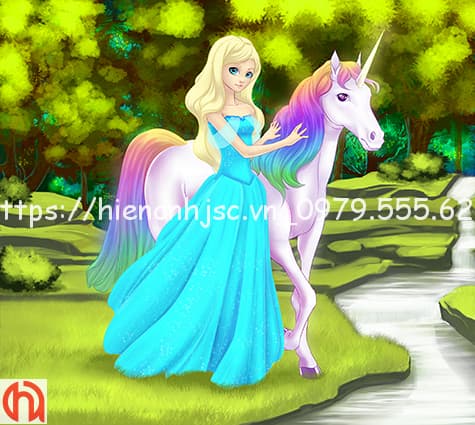 Tranh công chúa và ngựa 1 sừng