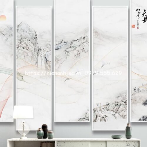 Tranh dán tường 5D- Bối cảnh núi non mực tàu thư pháp 5D215 6 tranh-dan-tương-boi-canh-núi-muc-tau-thu-phap-5D215-5