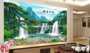 Tranh dán tường thác nước phong cách Trung Hoa - 5D007