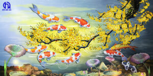 mau-tranh-ca-va-hoa-sen-dep