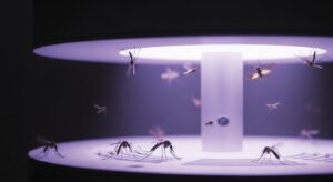 Đèn bắt muỗi sử dụng tia UV-A thu hút côn trùng vào bẫy, thể hiện nguyên lý quang hướng động.