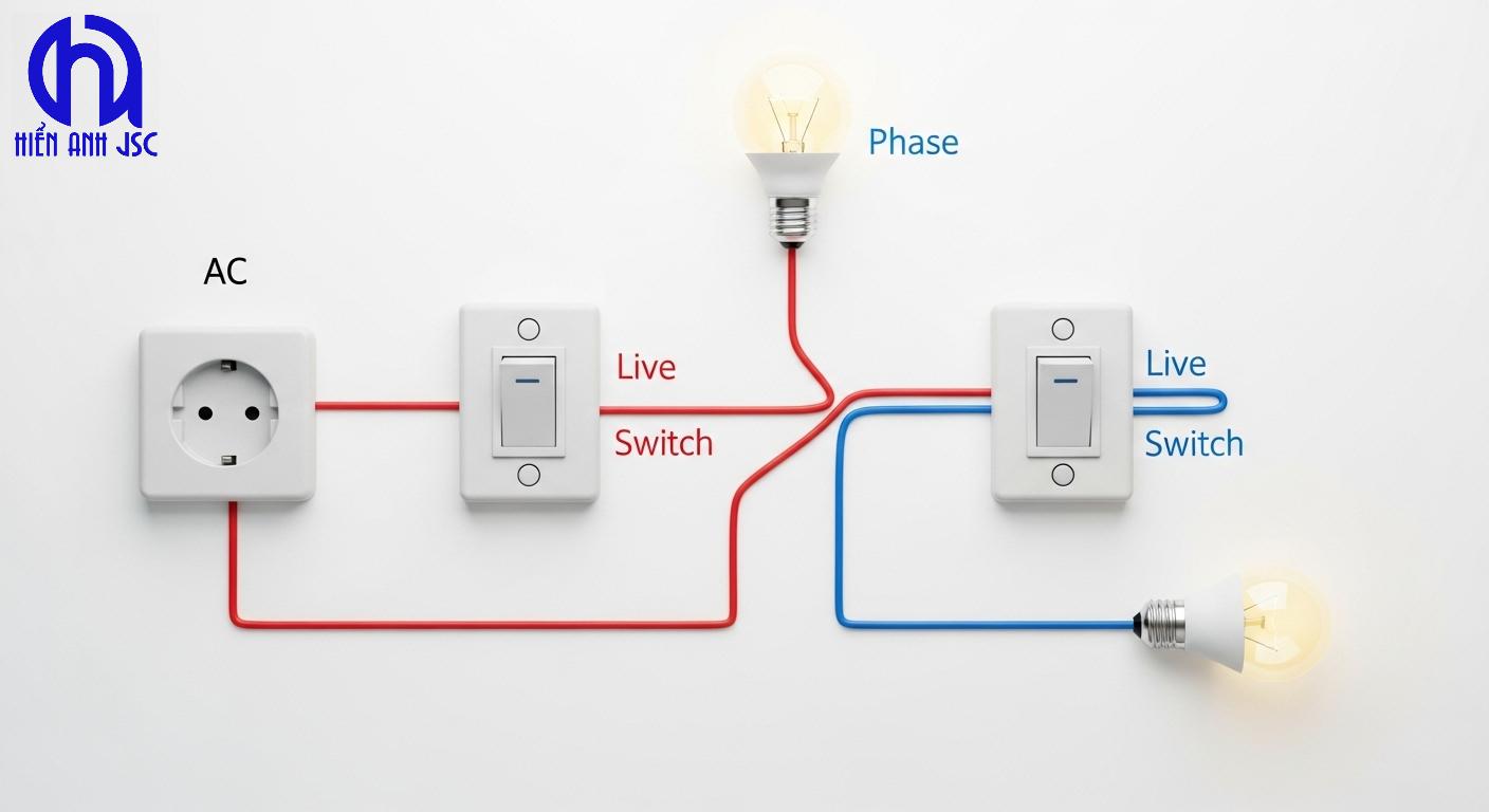 Cách đấu 2 công tắc 2 bóng đèn độc lập kèm 2 sơ đồ dễ hiểu