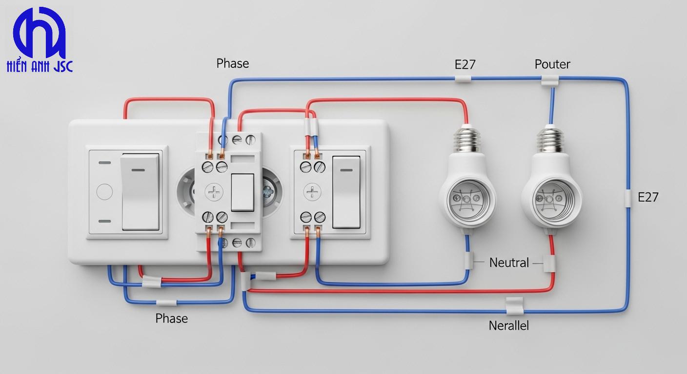 Cách đấu 2 công tắc 2 bóng đèn độc lập kèm 2 sơ đồ dễ hiểu