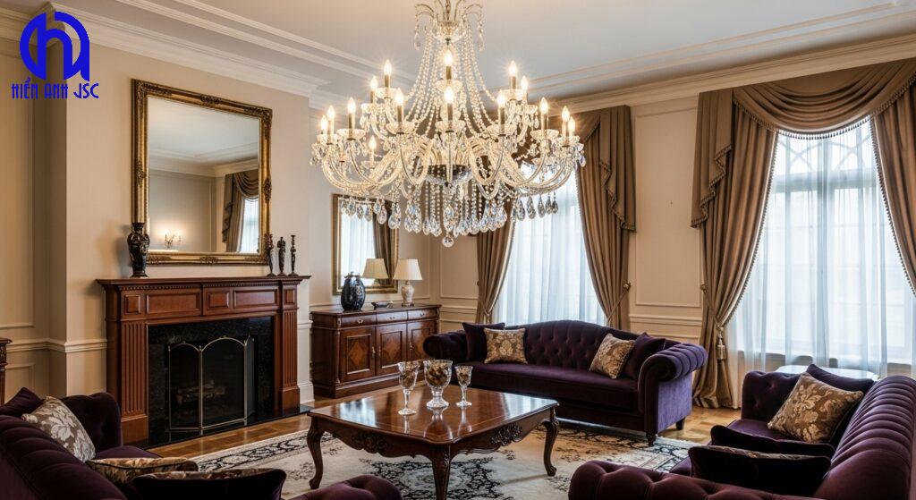 Đèn chùm pha lê cao cấp bền bỉ trong không gian sang trọng.