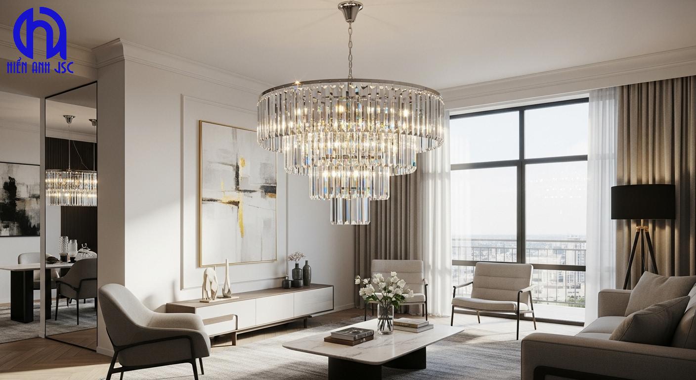 Đèn chùm pha lê phòng khách nhỏ: Hướng dẫn chọn mua