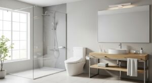 Phòng tắm hiện đại với thiết bị vệ sinh Nhật Bản sang trọng và công nghệ tiên tiến.